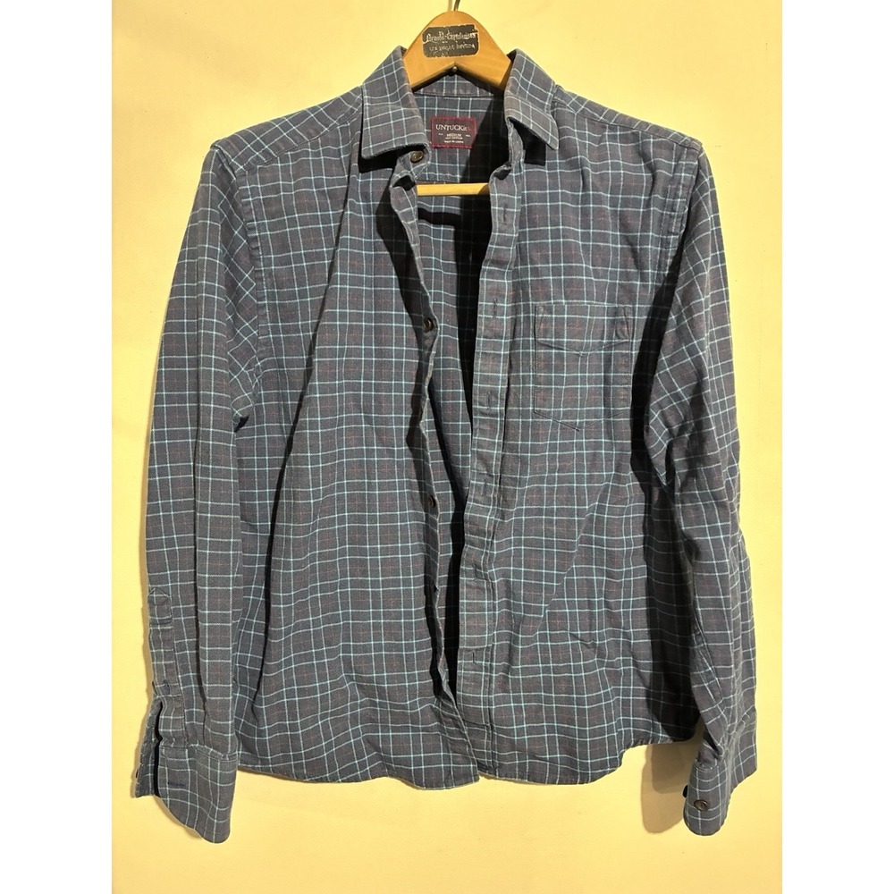Untuckit Blue Plaid Long Sleeve Shirt Mens Medium Casual